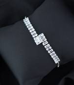 Valentines special stylish silver plated cubic zirconia american diamond adjustable bracelet for women & girls