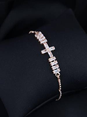 Stylish rose gold plated cubic zirconia american diamond adjustable bracelet for women 1