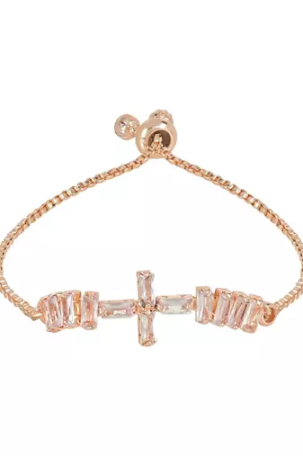 Stylish rose gold plated cubic zirconia american diamond adjustable bracelet for women