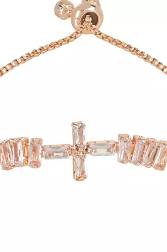 Stylish rose gold plated cubic zirconia american diamond adjustable bracelet for women