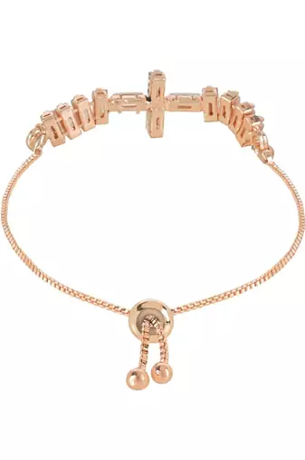 Stylish rose gold plated cubic zirconia american diamond adjustable bracelet for women