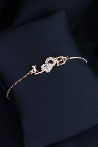 Stylish rose gold plated cubic zirconia american diamond adjustable bracelet for women
