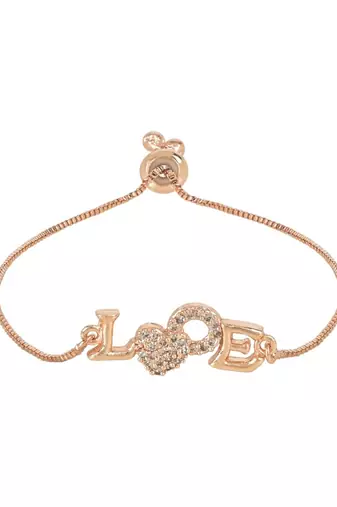 Stylish rose gold plated cubic zirconia american diamond adjustable bracelet for women