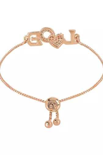 Stylish rose gold plated cubic zirconia american diamond adjustable bracelet for women