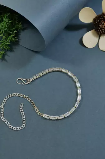 Stylish silver plated cubic zirconia american diamond adjustable bracelet for women