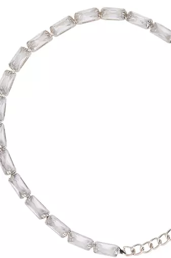 Stylish silver plated cubic zirconia american diamond adjustable bracelet for women