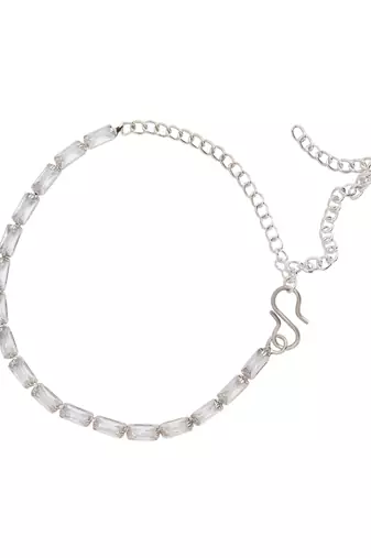 Stylish silver plated cubic zirconia american diamond adjustable bracelet for women