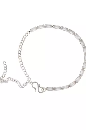 Stylish silver plated cubic zirconia american diamond adjustable bracelet for women