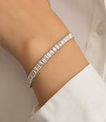Stylish silver plated cubic zirconia american diamond adjustable bracelet for women