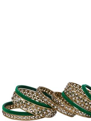 Gold plated traditional royal emerald velvet chuda bangle set kada for bridal/women (green) 3