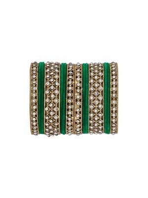 Gold plated traditional royal emerald velvet chuda bangle set kada for bridal/women (green) 4