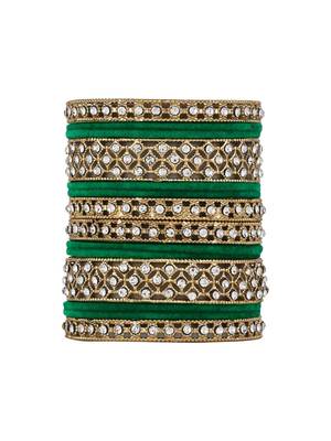 Gold plated traditional royal emerald velvet chuda bangle set kada for bridal/women (green) 5