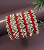 Gold plated traditional royal emerald velvet chuda bangle set kada for bridal/women (red)