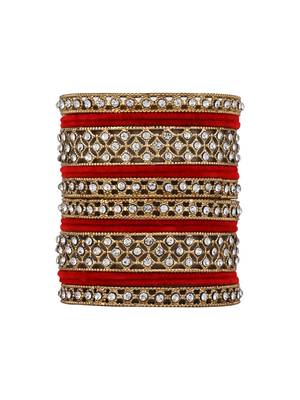 Gold plated traditional royal emerald velvet chuda bangle set kada for bridal/women (red) 2