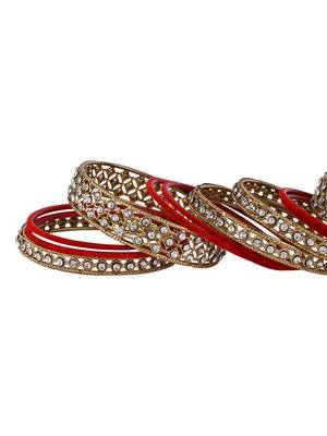 Gold plated traditional royal emerald velvet chuda bangle set kada for bridal/women (red) 3