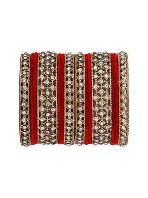 Gold plated traditional royal emerald velvet chuda bangle set kada for bridal/women (red) 4