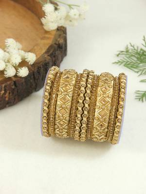Gold plated traditional silk thread embellishments bangles chuda bangle set for bridal/women (gold) 1
