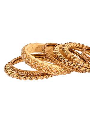 Gold plated traditional silk thread embellishments bangles chuda bangle set for bridal/women (gold) 2