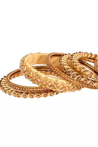 Gold plated traditional silk thread embellishments bangles chuda bangle set for bridal/women (gold)