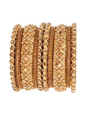 Gold plated traditional silk thread embellishments bangles chuda bangle set for bridal/women (gold) 3