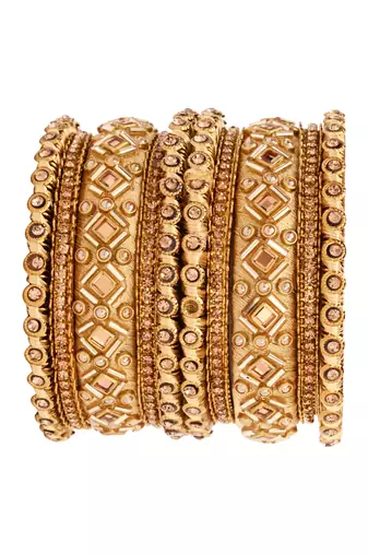 Gold plated traditional silk thread embellishments bangles chuda bangle set for bridal/women (gold)