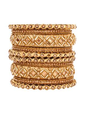 Gold plated traditional silk thread embellishments bangles chuda bangle set for bridal/women (gold) 4