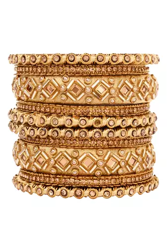 Gold plated traditional silk thread embellishments bangles chuda bangle set for bridal/women (gold)