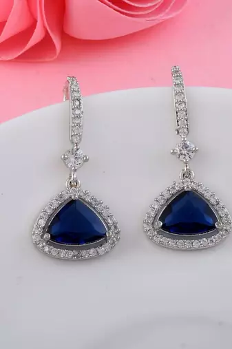 Blue color american diamond earrings
