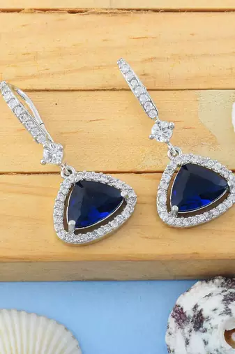 Blue color american diamond earrings
