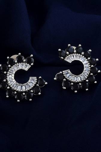 Black color american diamond earrings