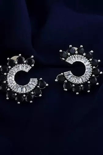Black color american diamond earrings