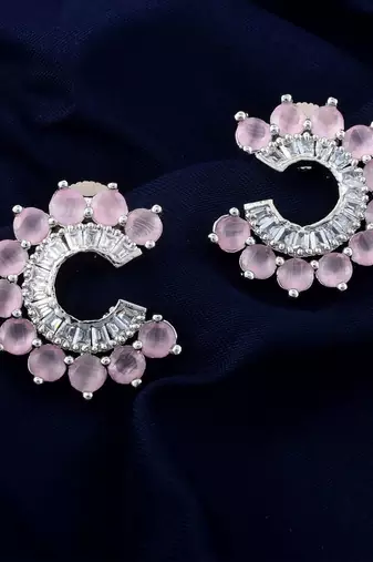 Pink color american diamond earrings