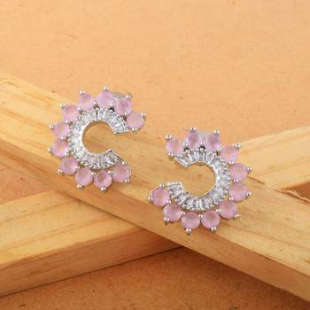 Pink color american diamond earrings 1