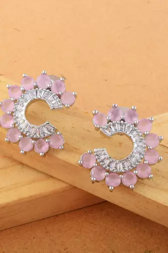 Pink color american diamond earrings