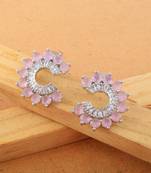 Pink color american diamond earrings