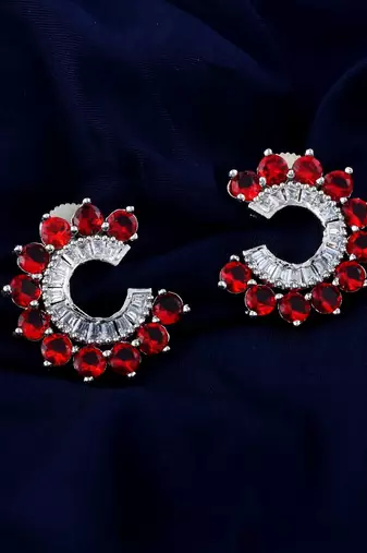 Red color american diamond earrings