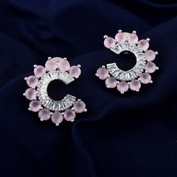 Pink color american diamond earrings 2