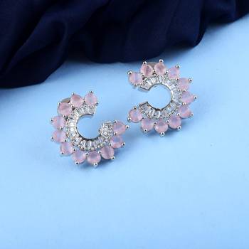 Pink color american diamond earrings 3