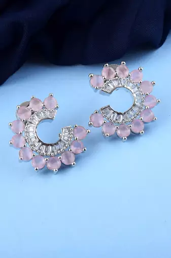 Pink color american diamond earrings