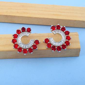 Red color american diamond earrings 1