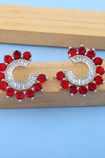 Red color american diamond earrings