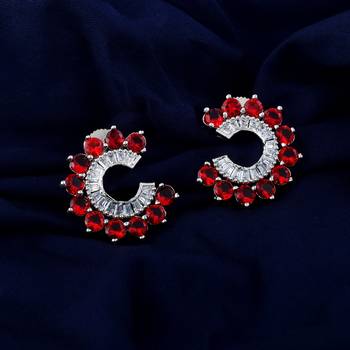 Red color american diamond earrings 2