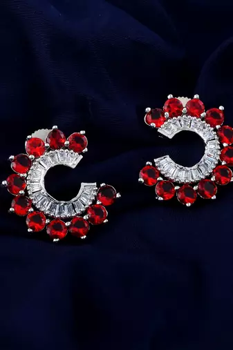 Red color american diamond earrings