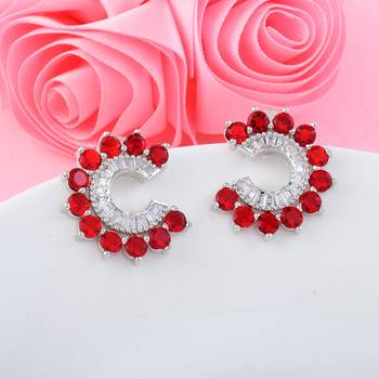 Red color american diamond earrings 3