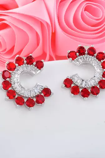 Red color american diamond earrings
