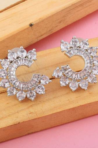 Silver color american diamond earrings