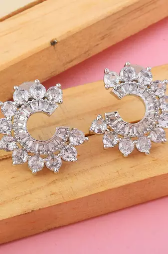 Silver color american diamond earrings