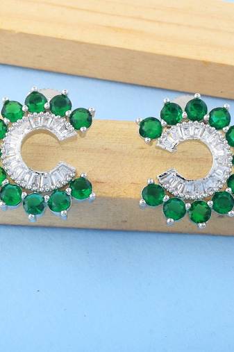 Green color american diamond earrings