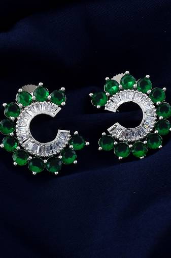 Green color american diamond earrings