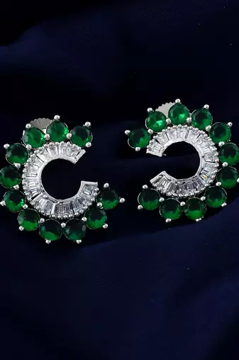 Green color american diamond earrings